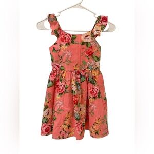 Zunie | Girls Orange and Pink Pleated Sundress with Flutter Sleeves